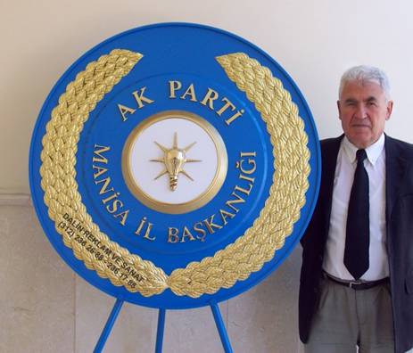 AK PARTİ ÇELENK MAVİ KABARTMA ZEMİN AMPÜL PRİNÇ 100 CM LİK